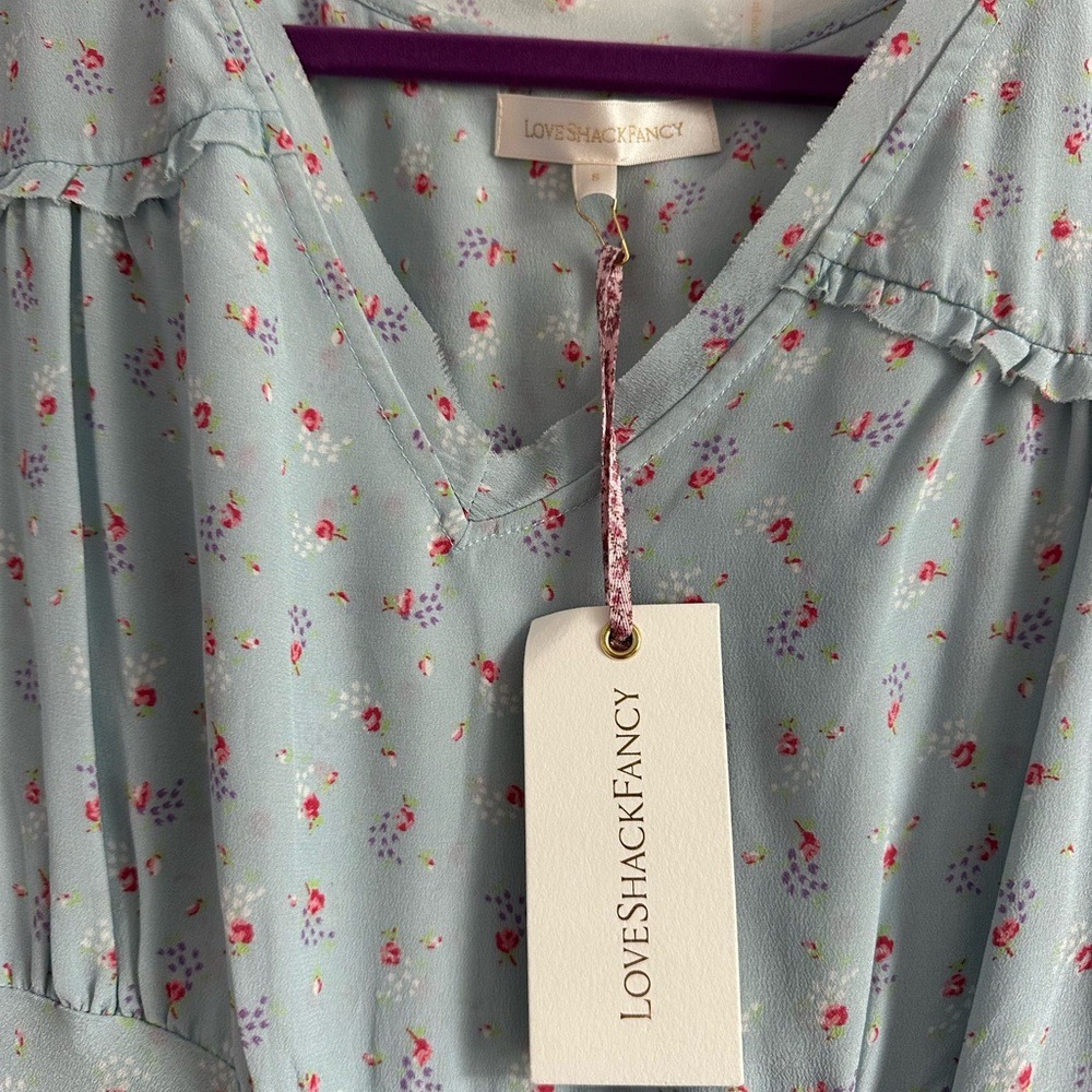 NWT LoveShackFancy Meg Midi Dress blue ribbon size small - Picture 2 of 5